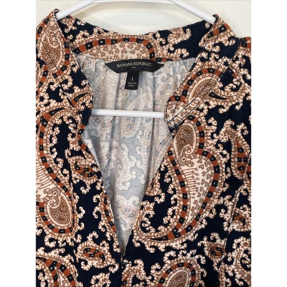 Banana Republic Women's Boho Paisley Corduroy Mini Dress Sz L 70s Peasant Flowy - Picture 6 of 15